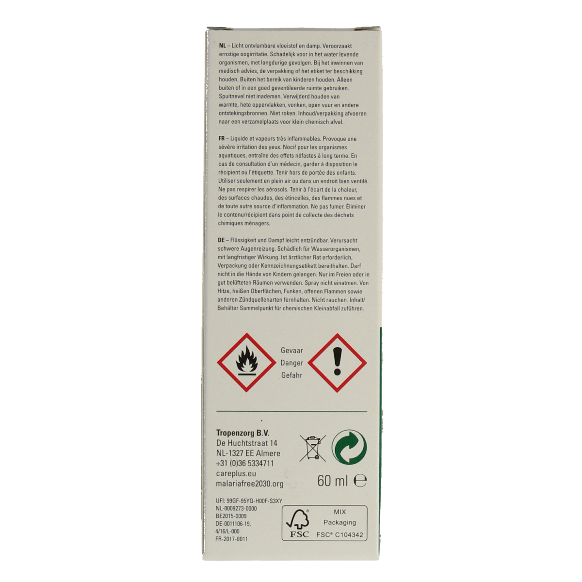 Care Plus Deet spray 50% for mosquitoes and insects, 60ml, in a spray bottle with a white cap.