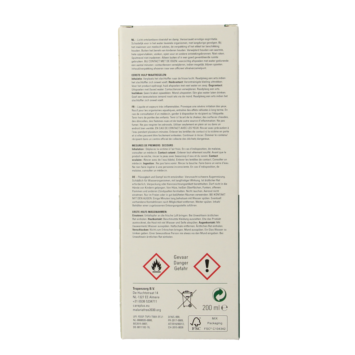 Care Plus Deet spray 40% for biting insects, 200ml bottle, effective outdoor insect repellent with spray nozzle.