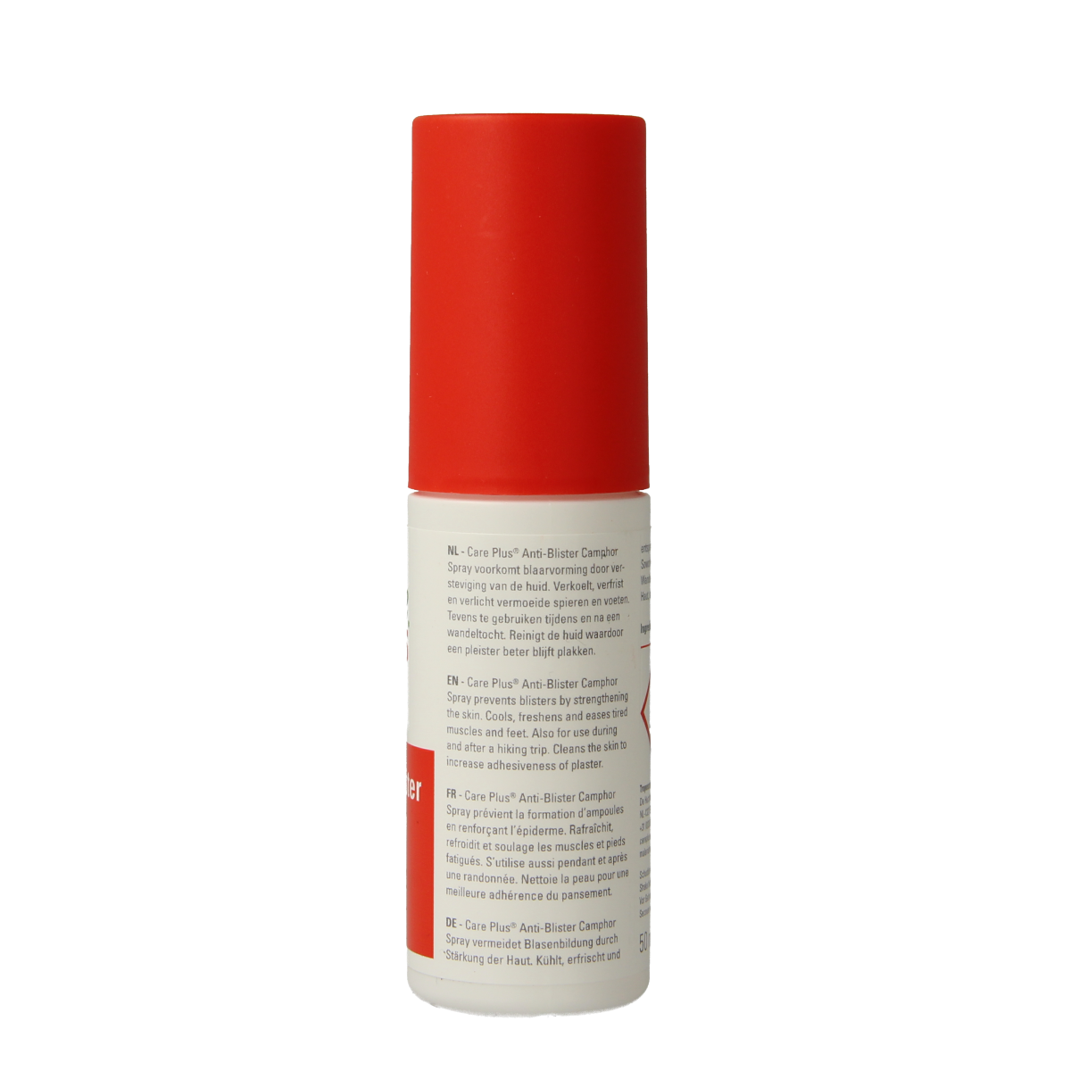 Care Plus anti-blister spray in a 50ml bottle, foot care product for preventing blisters and skin irritation.