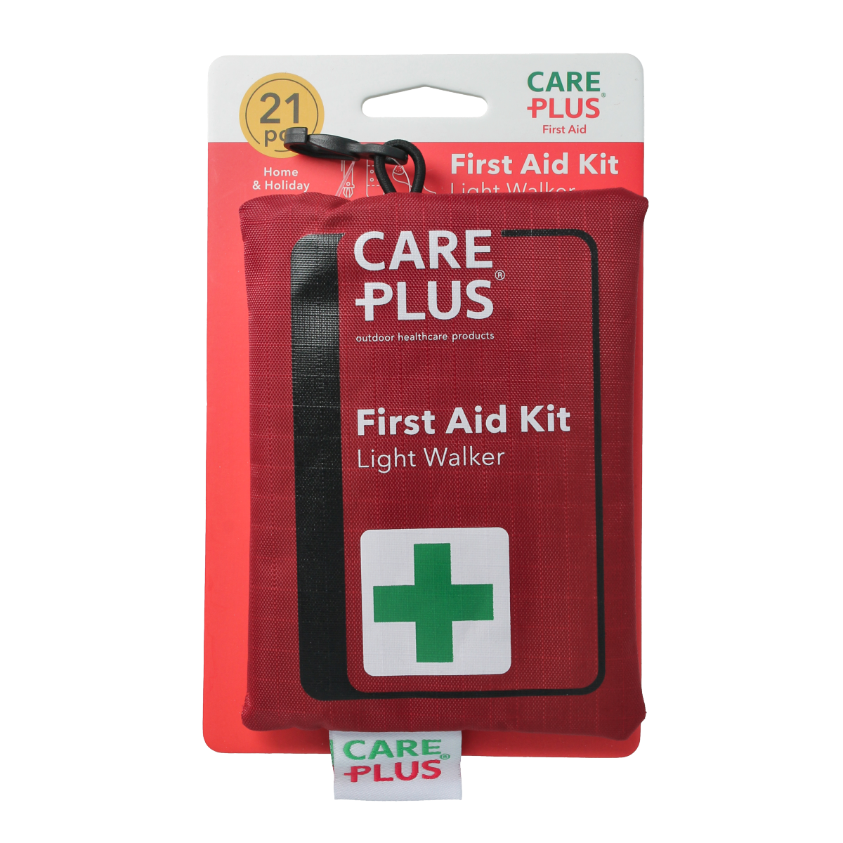 Care Plus first aid kit light for walkers, compact EHBO set with essential medical supplies in a portable case.