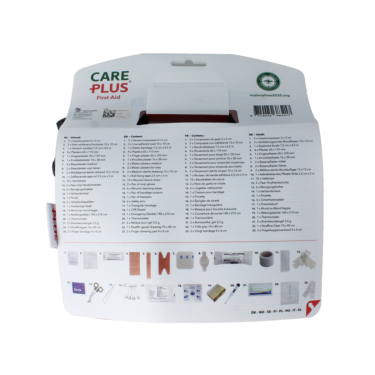 Care Plus first aid emergency kit with essential supplies, compact EHBO set for quick medical assistance.