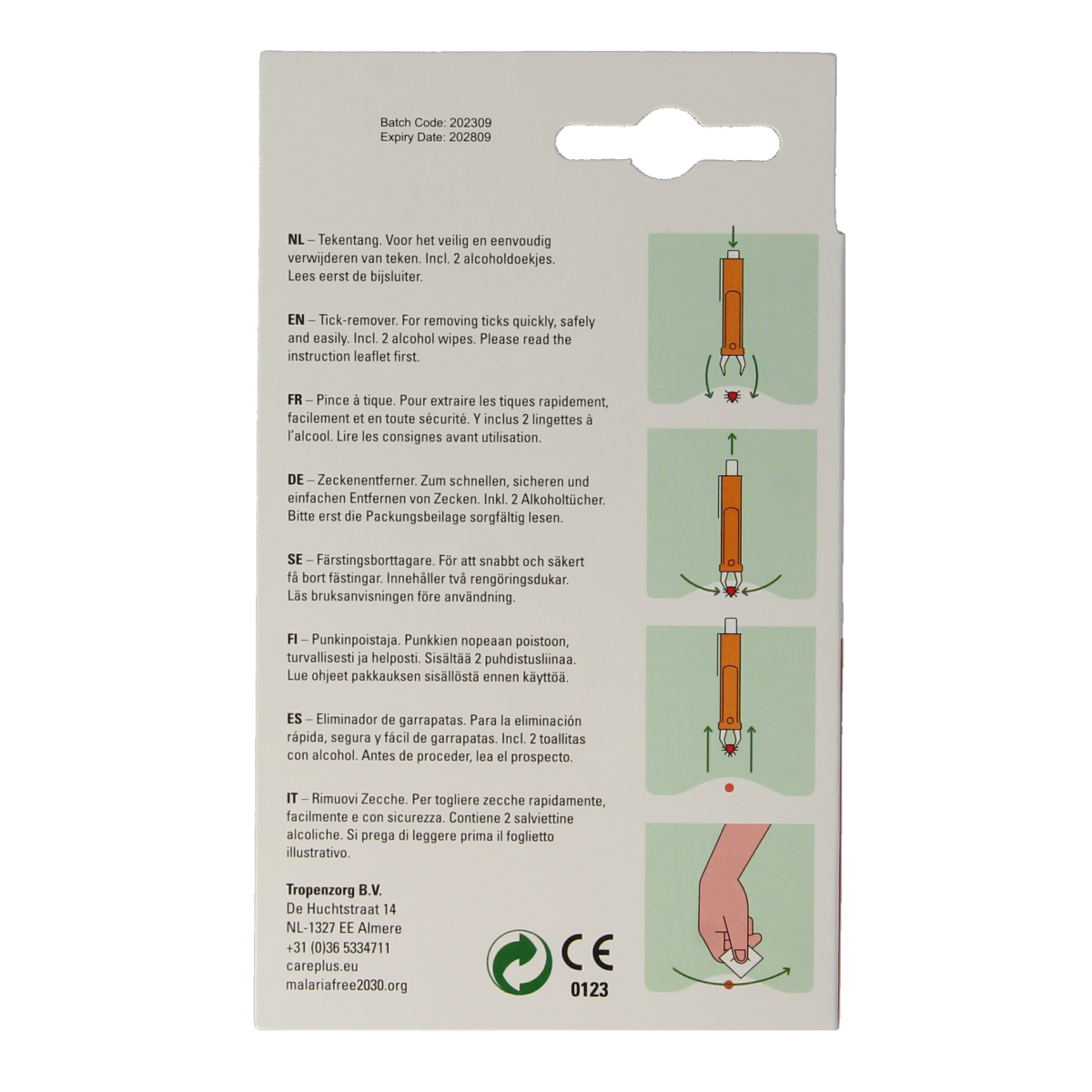 Care Plus Tick Out Remover tool for removing ticks and insect bites, with a compact design and safety features.