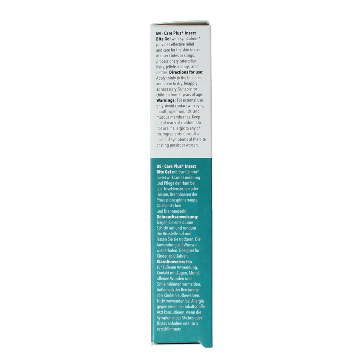 Care Plus Insect Bite Gel 20ml tube, soothing treatment for insect bites and stings, with a clear view of the gel container.