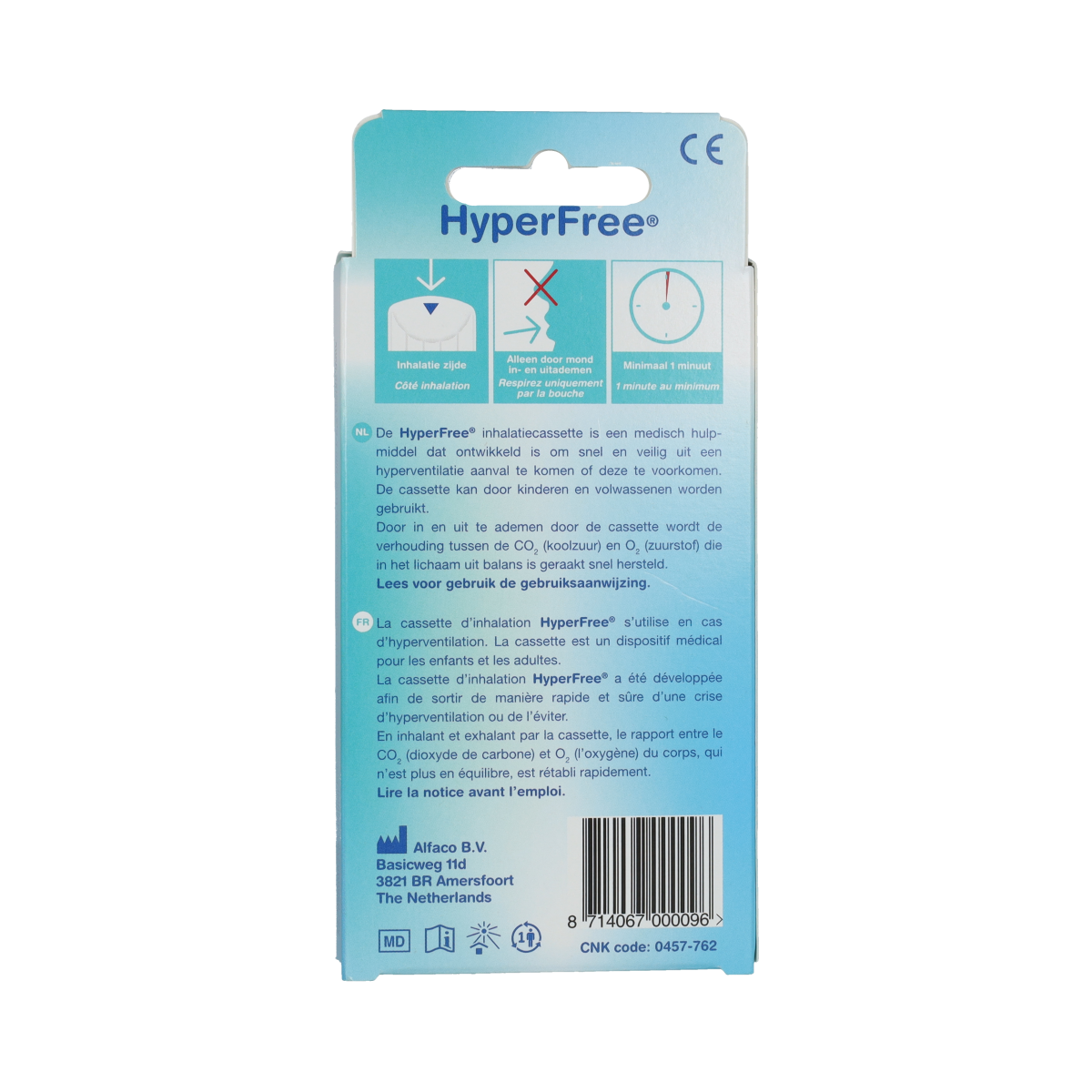 Hyperfree Tegen hyperventilatie instrument in packaging, designed for medical use, with brand label visible on the box.