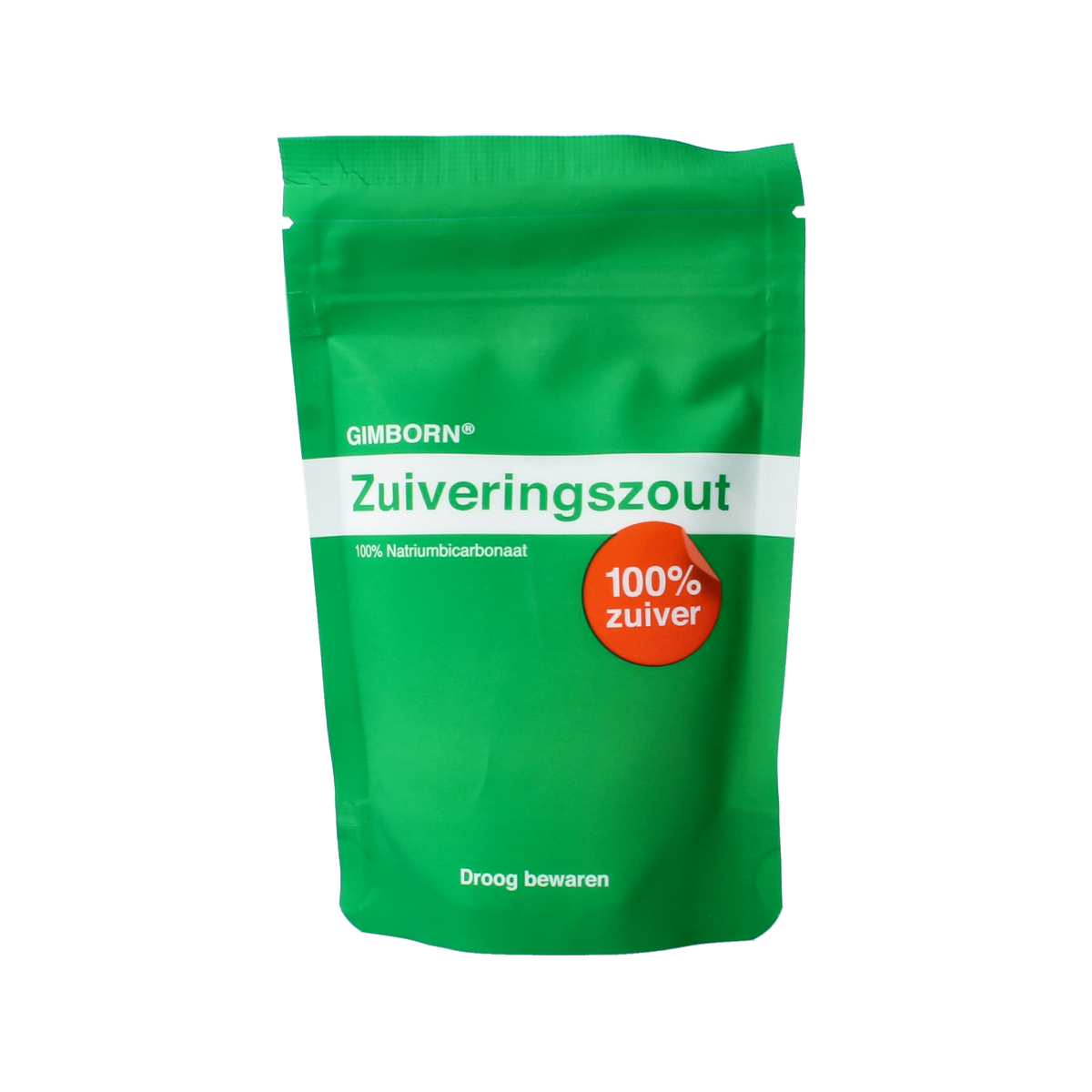 Gimborn Zuiveringszout 125g, natural sodium bicarbonate powder for baking, cleaning, or health uses, in a clear packaging.