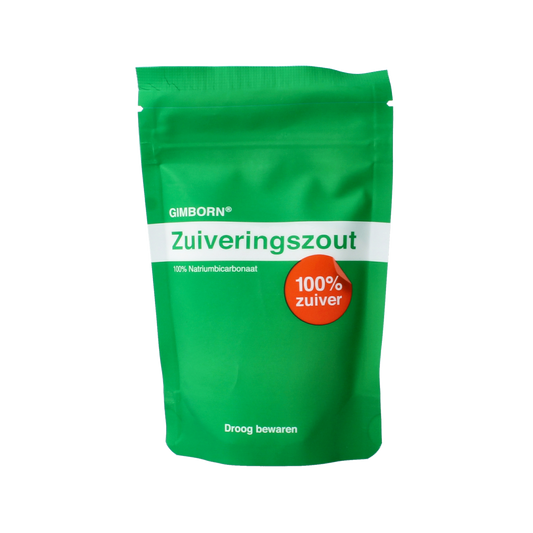 Gimborn Zuiveringszout 125g, natural sodium bicarbonate powder for baking, cleaning, or health uses, in a clear packaging.