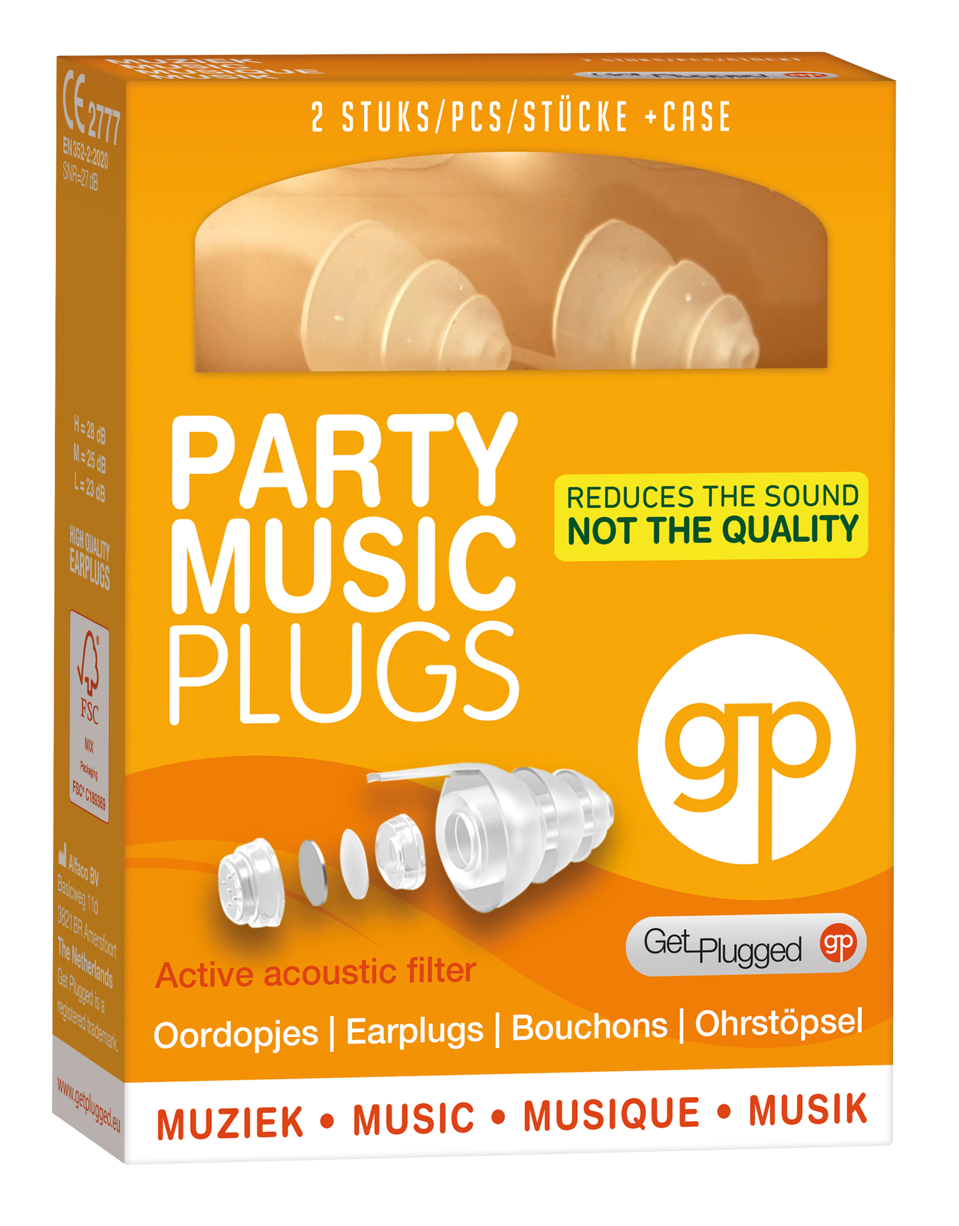 Get Plugged Party music ear protection plugs, 1 pair, designed for sound reduction and comfort during loud events.