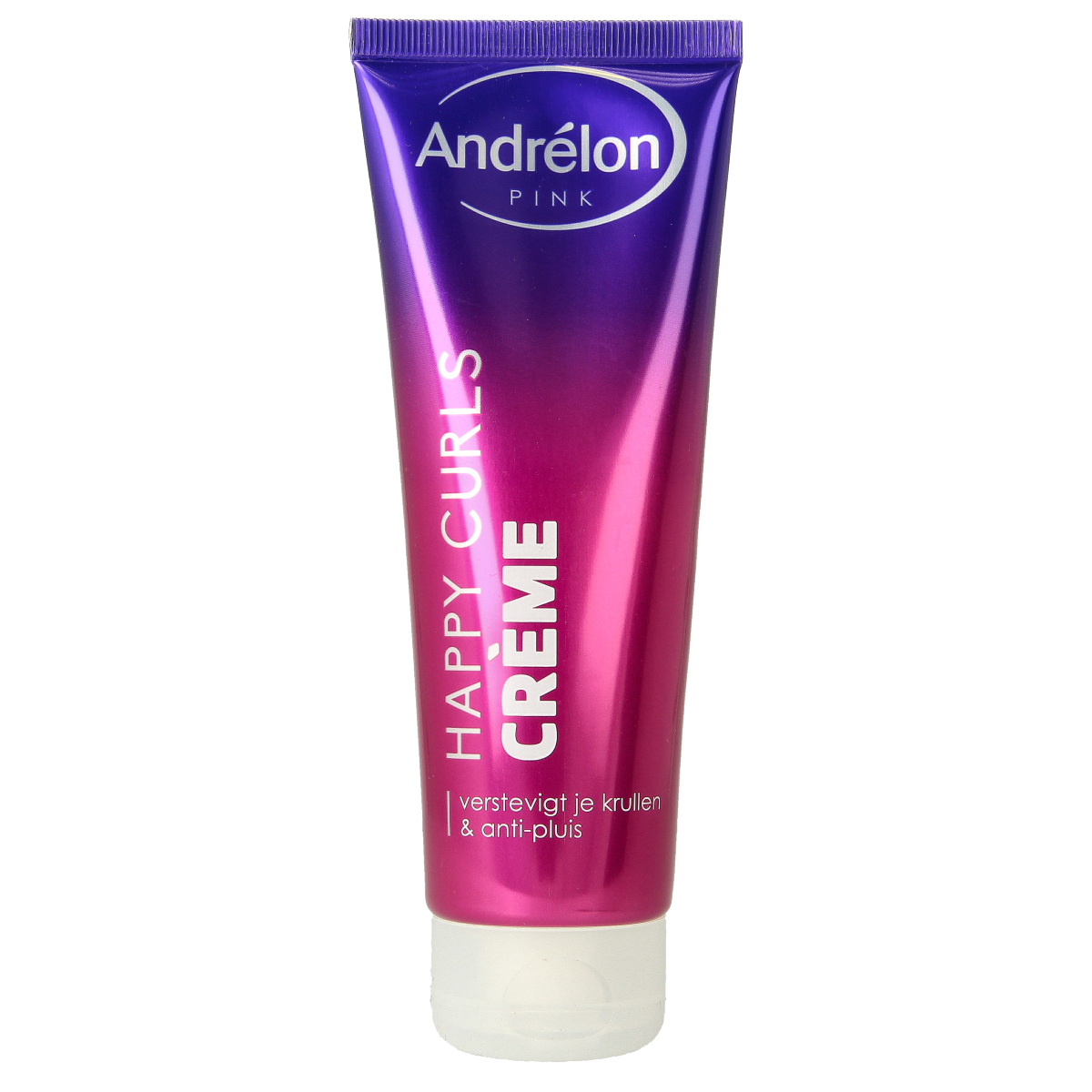 Andrelon Pink Creme Happy Curls hair styling product in a 125ml container, designed to enhance and define curly hair.