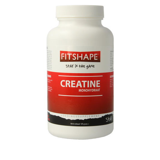 Fitshape Creatine Monohydrate amino acid supplement in 125g container, highlighting fitness and muscle support.