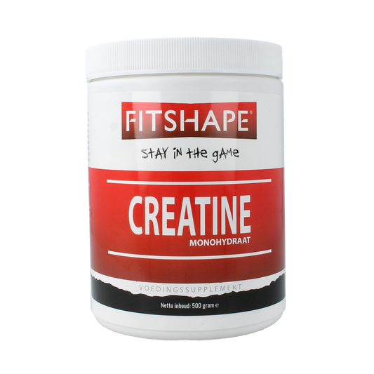 Fitshape Creatine Monohydrate 500g container, dietary supplement with amino acids, for muscle support and athletic performance.