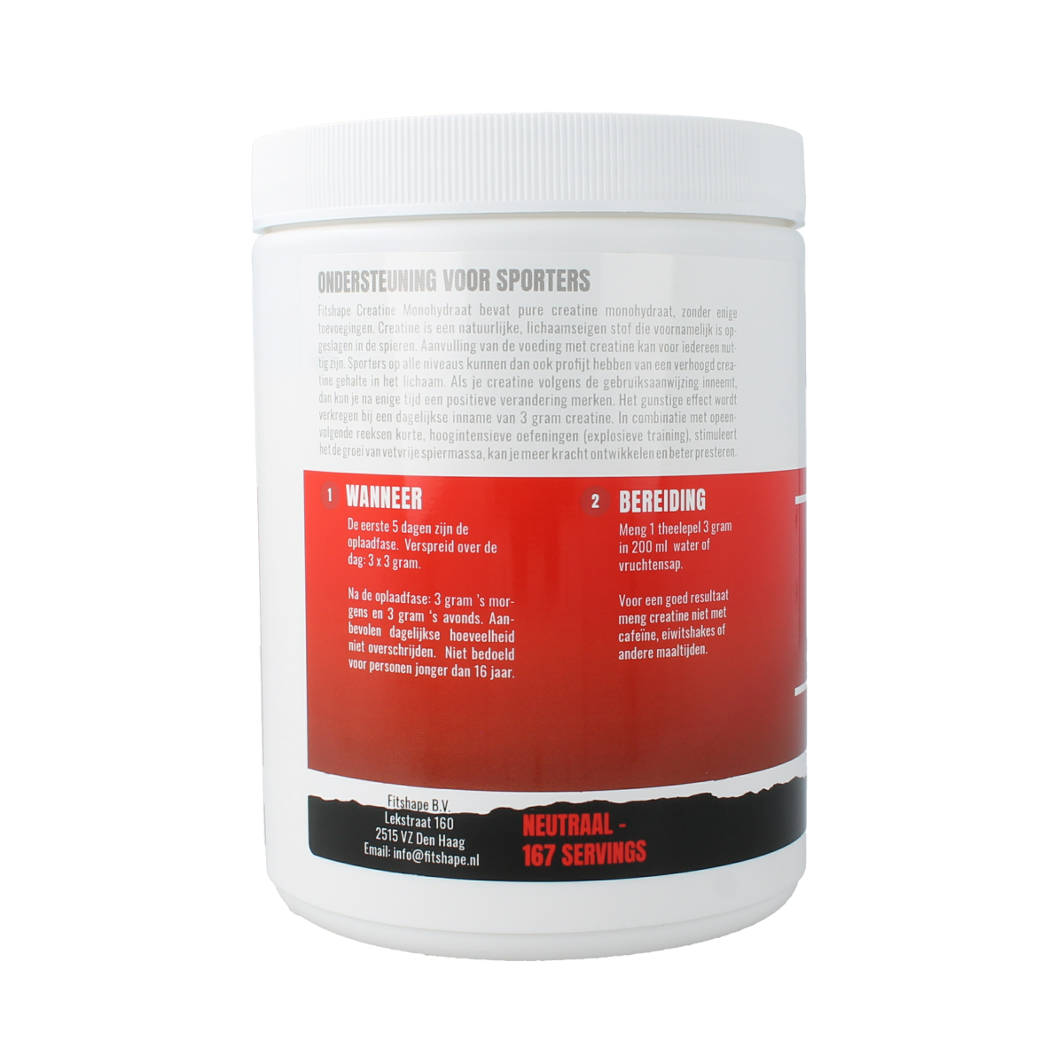 Fitshape Creatine Monohydrate 500g container, amino acids supplement for muscle support, with label showing product details.