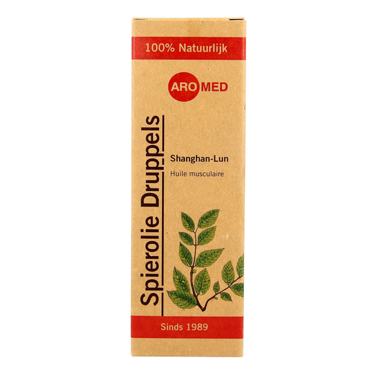 Aromed Shanghan-Lun spierolie druppels in 50ml bottle, a natural muscle and joint care oil with herbal ingredients.