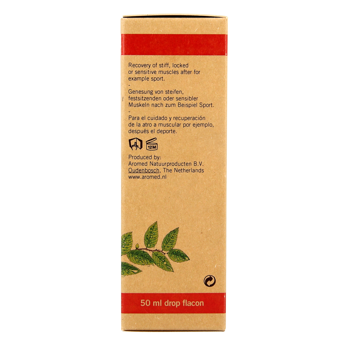 Aromed Shanghan-Lun spierolie druppels bottle showing label with 50ml, for muscle and joint care, natural herbal remedy.