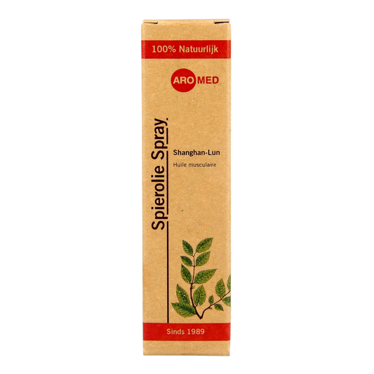Aromed Shanghan-Lun spierolie spray in a 20ml bottle, designed for muscle and joint care, with a clear spray nozzle and label.