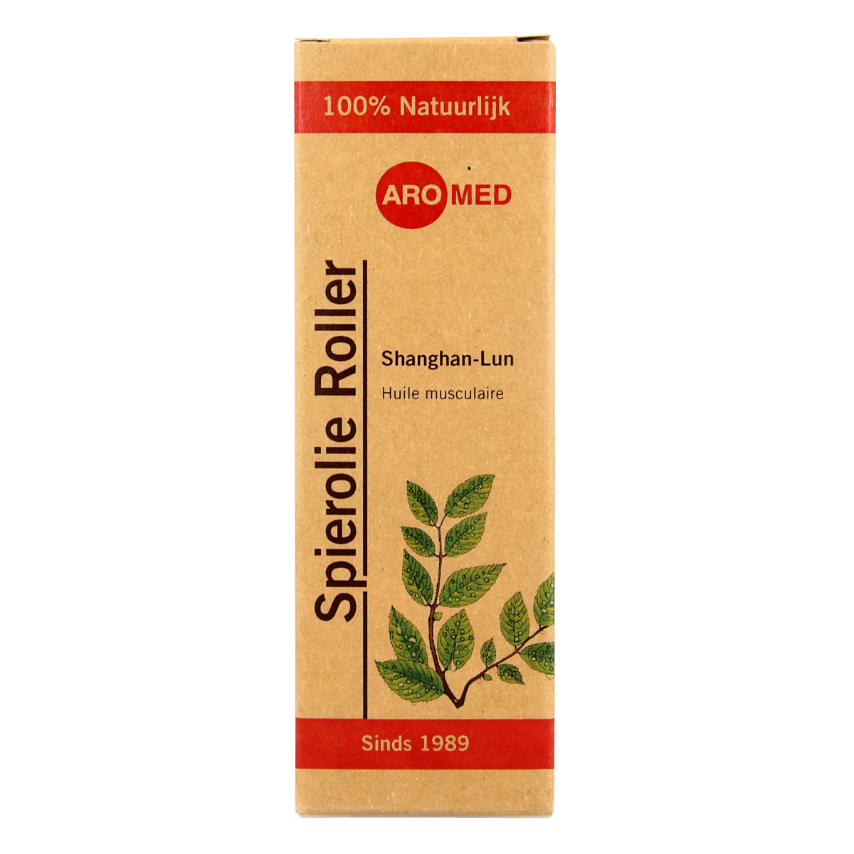 Aromed Shanghan-Lun spierolie roller for muscle and joint care, 30ml bottle with roller applicator and label.