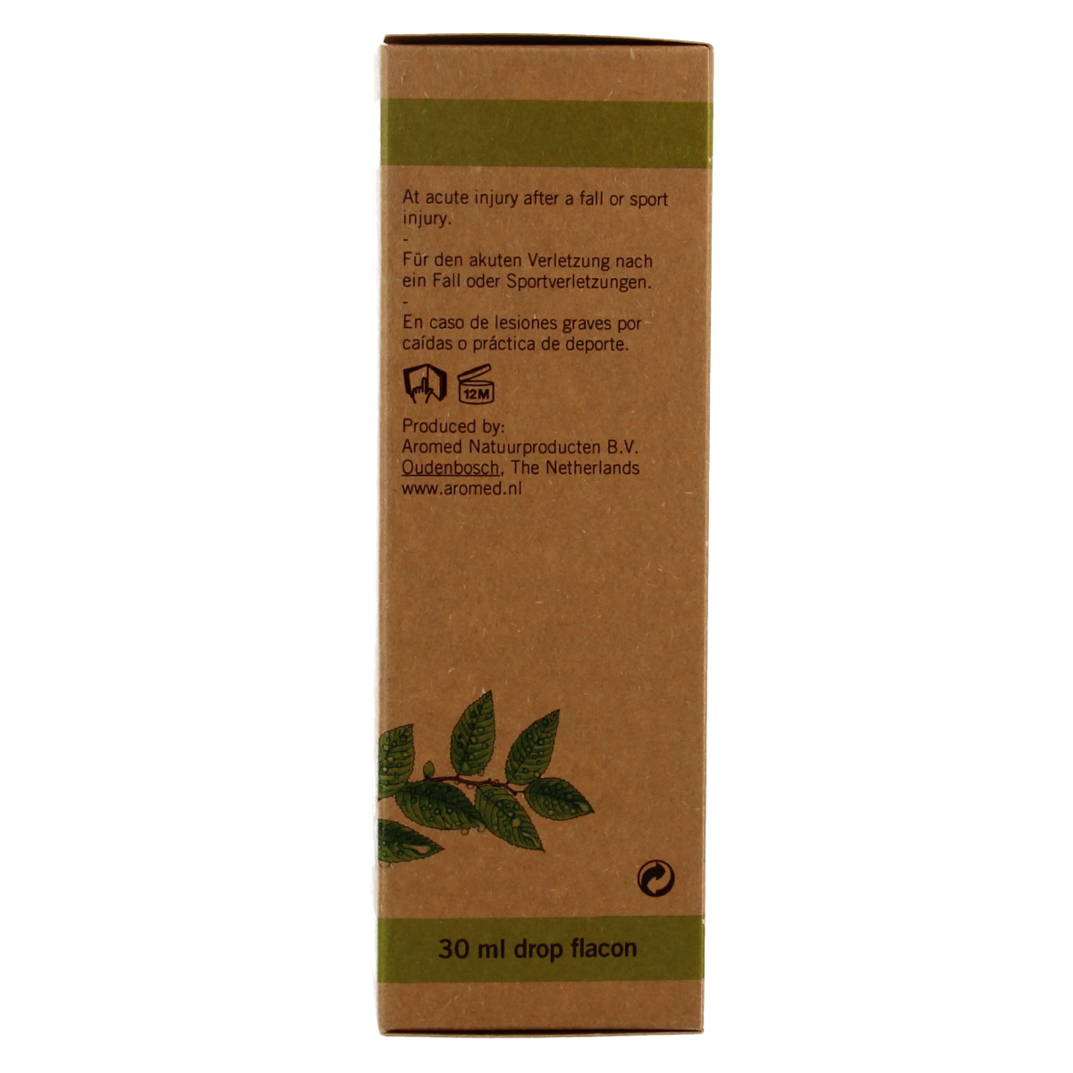Aromed Symphita blessure olie 30ml bottle with dropper for muscle and joint care, natural herbal remedy for pain relief.