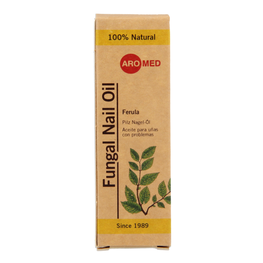 Aromed Ferula kalknagel olie in 10ml bottle, foot care product for nail fungus, with a clear dropper cap and label