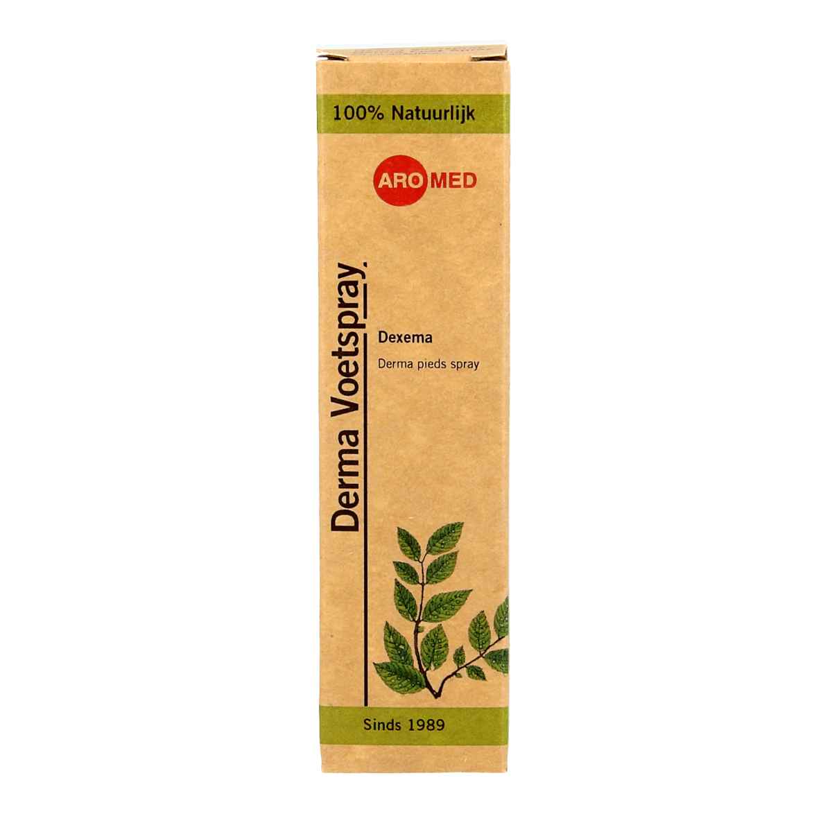 Aromed Dexema derma voetspray in 20ml bottle, a foot care product with a spray nozzle for soothing foot skincare.
