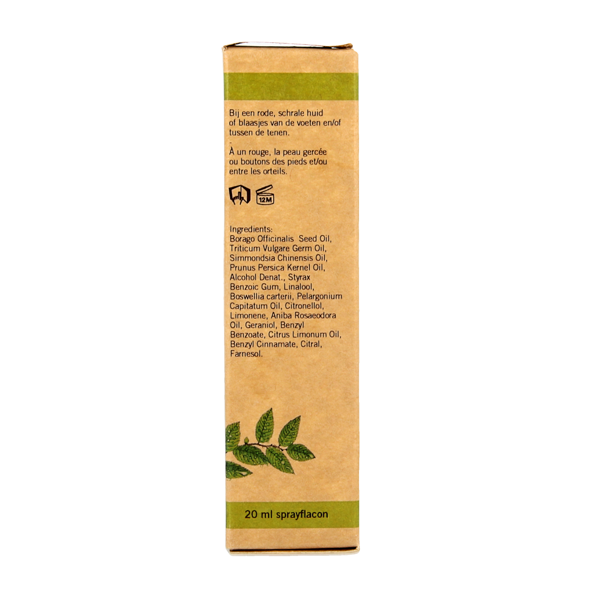 Aromed Dexema derma voetspray in 20ml bottle, a foot care product with a spray nozzle, designed for skin soothing and hygiene.