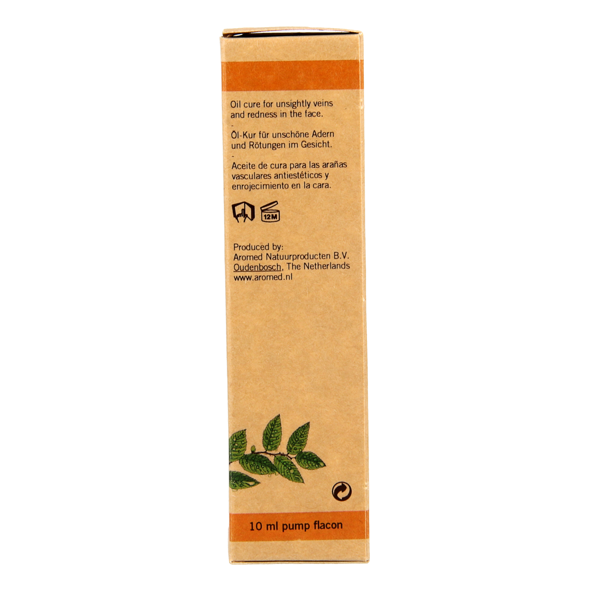 Aromed Cuparosa gezichtsolie in 10ml bottle, natural facial oil for skincare, with amber glass container and dropper applicator.