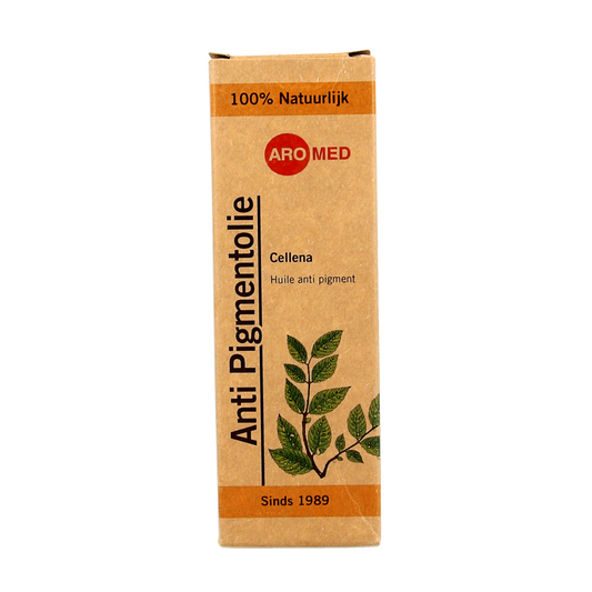 Aromed Cellena anti-pigment oil in a 30ml bottle, natural body care product for skin brightening and pigmentation reduction.
