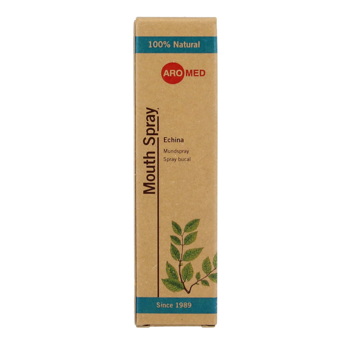 Aromed Echina mondspray 10ml for oral hygiene and tooth brushing control, with a spray bottle and product label visible.
