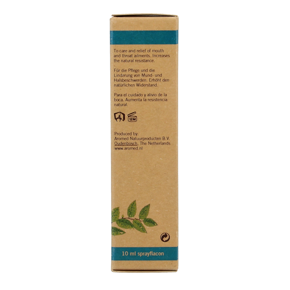 Aromed Echina mouth spray bottle for oral hygiene and brushing control, 10ml, with label showing product details.