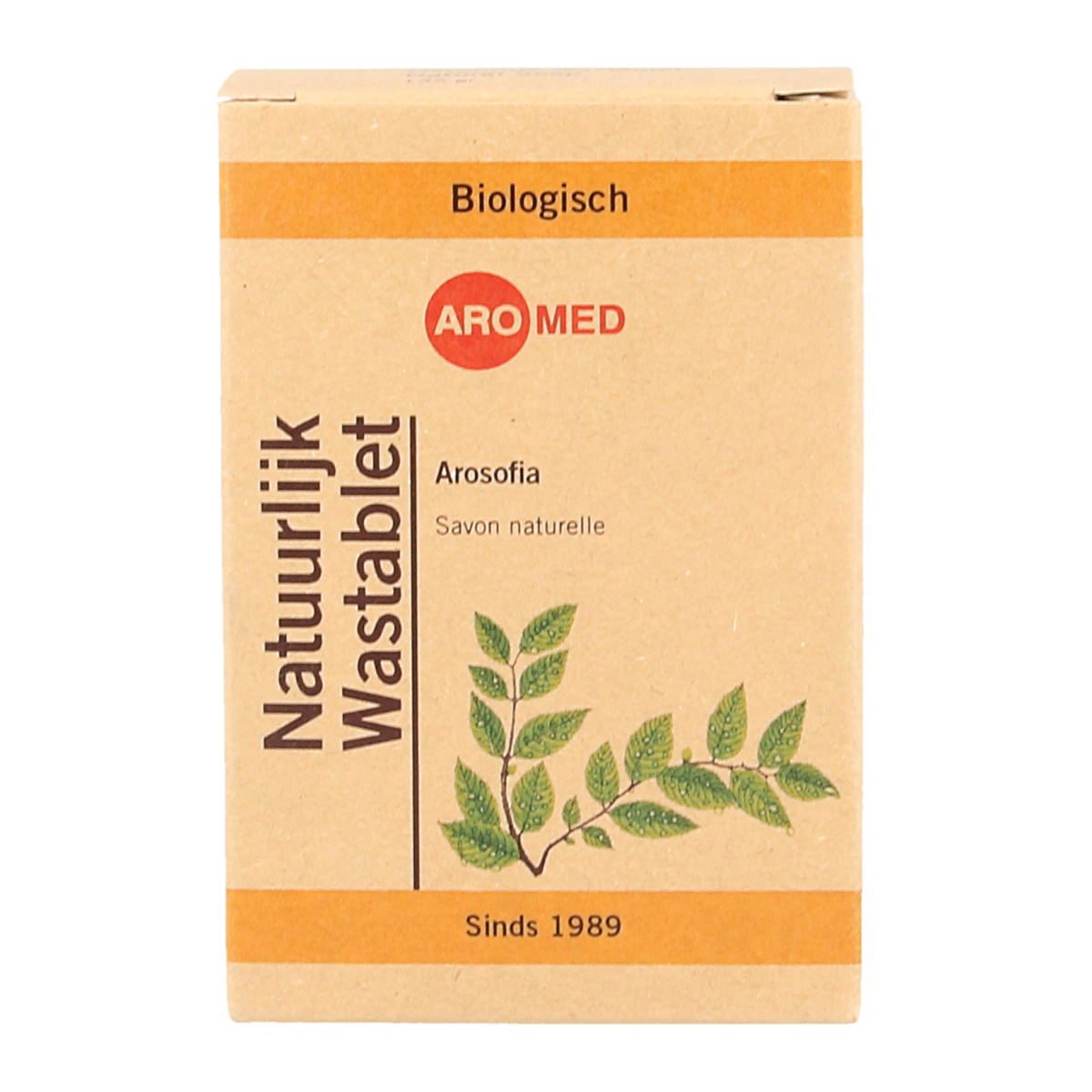 Aromed Arosofia wastablet 135g for body care, displaying the tablet with natural ingredients and packaging details.
