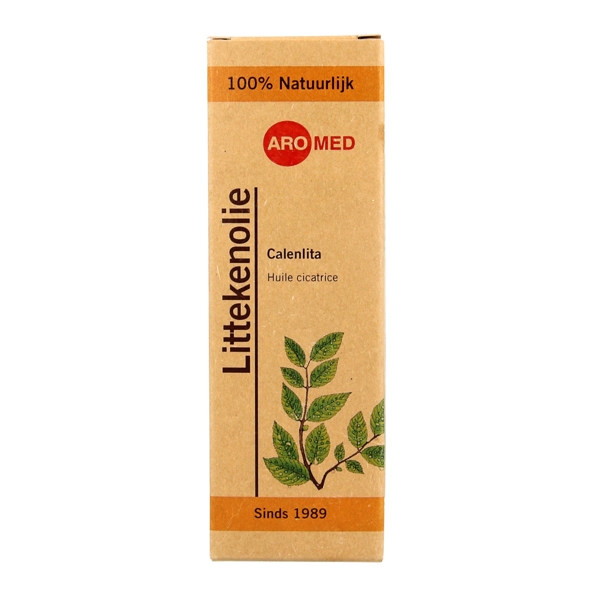 Aromed Calenlita scar oil bottle, 30ml, in a clear container with a white label, used for body skincare and scar treatment.