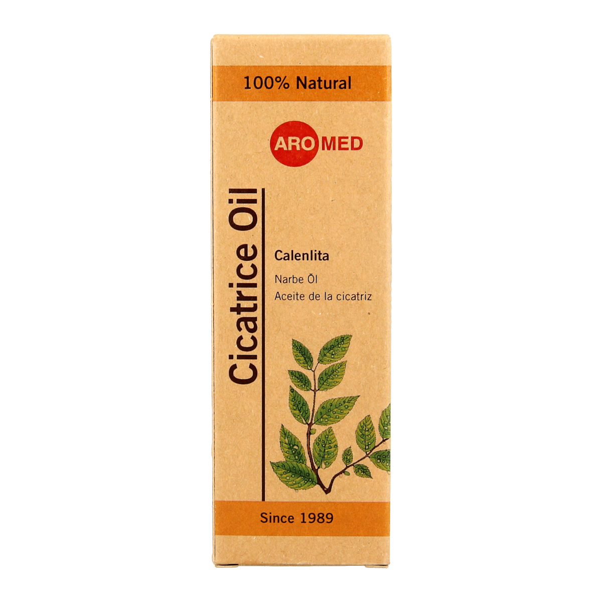 Aromed Calendula scar oil in a 30ml bottle for body care, featuring herbal ingredients and natural healing properties.