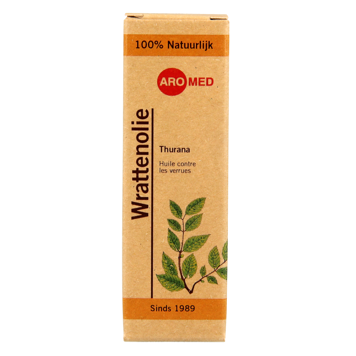 Aromed Thurana wratten olie 10ml bottle, natural body care product with a white label and clear glass container.