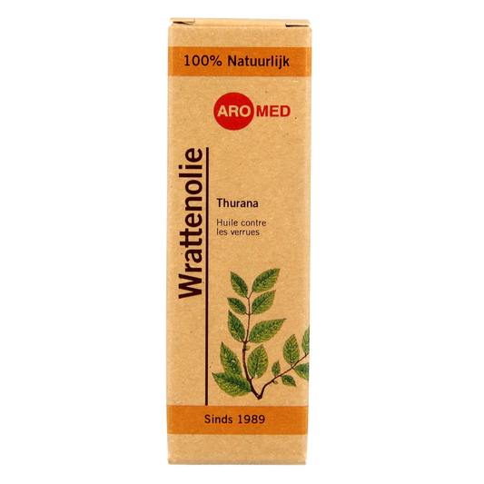 Aromed Thurana wratten olie 10ml bottle, natural body care product with a white label and clear glass container.