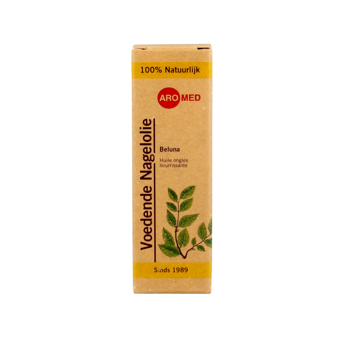 Aromed Beluna nourishing nail oil in a 10ml bottle, hand care product for strengthening and moisturizing nails and cuticles.