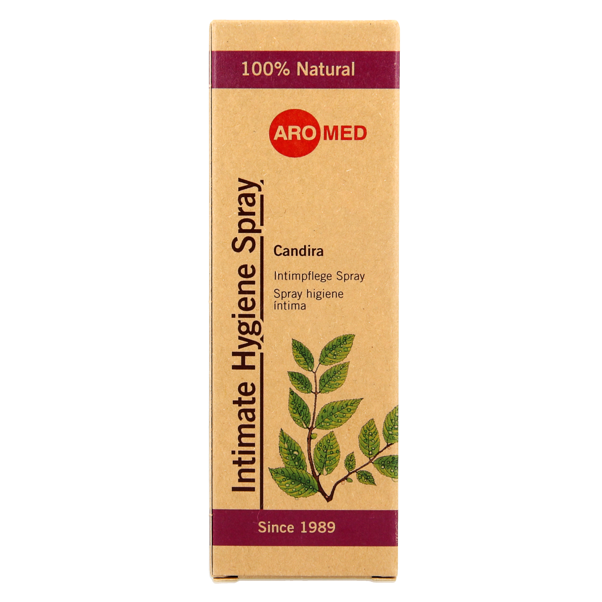 Aromed Candira intimate hygiene spray for women, 50ml bottle, gentle feminine hygiene product with natural ingredients