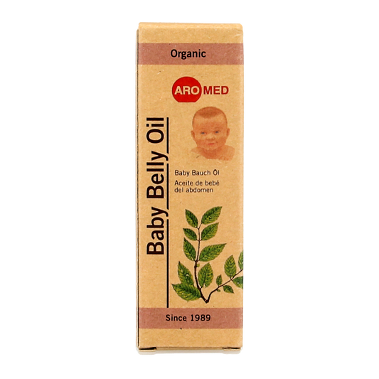 Aromed Baby buikolie 20ml bottle, gentle baby and toddler care oil with natural ingredients, designed for delicate skin.