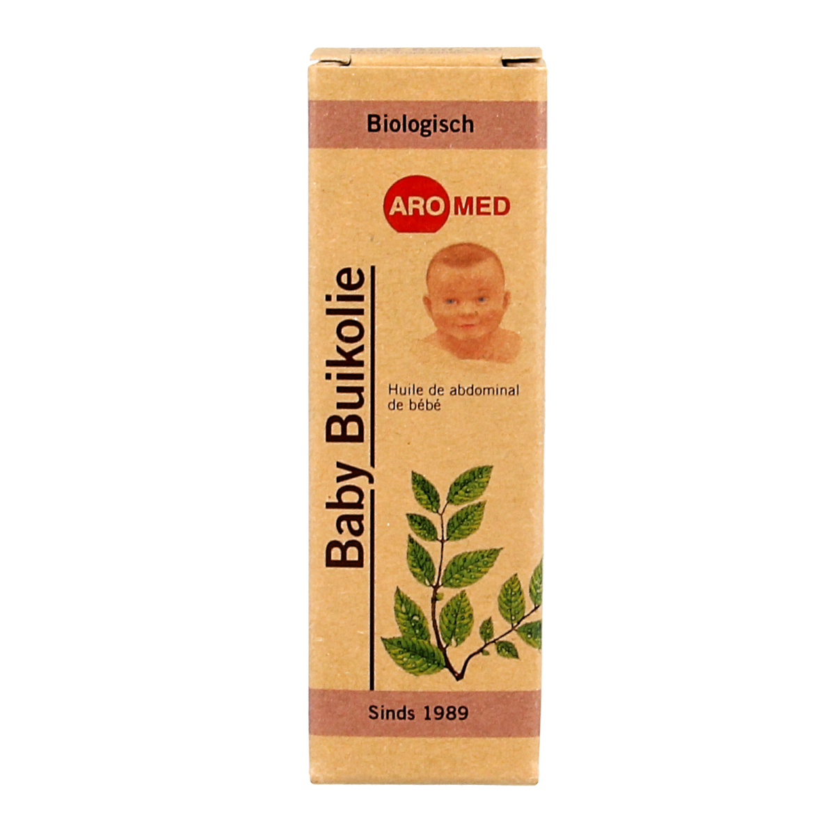 Aromed Baby buikolie in a 20ml bottle, natural baby and toddler care oil for gentle abdominal massage.