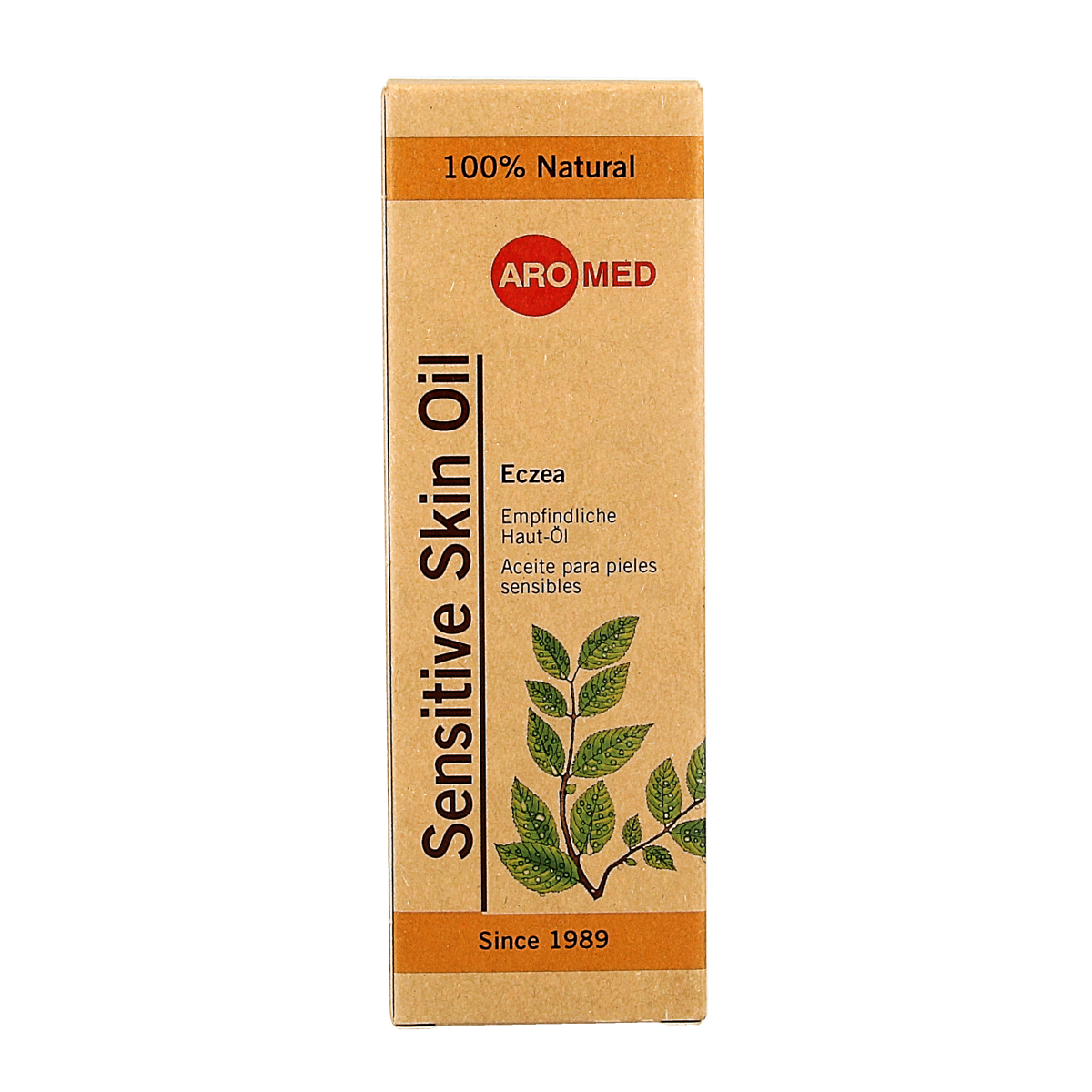 Aromed Eczea sensitive skin oil 50ml in a clear bottle, natural body care product for soothing and nourishing sensitive skin.
