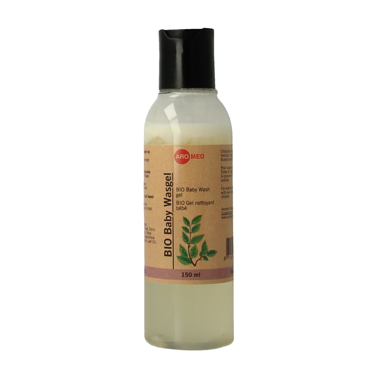 Aromed Baby wasgel in a 150ml bottle, gentle baby and toddler skincare product from Aromed, with a clear label and cap.