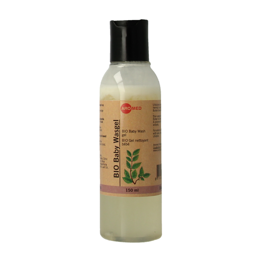 Aromed Baby wasgel in a 150ml bottle, gentle baby and toddler skincare product from Aromed, with a clear label and cap.