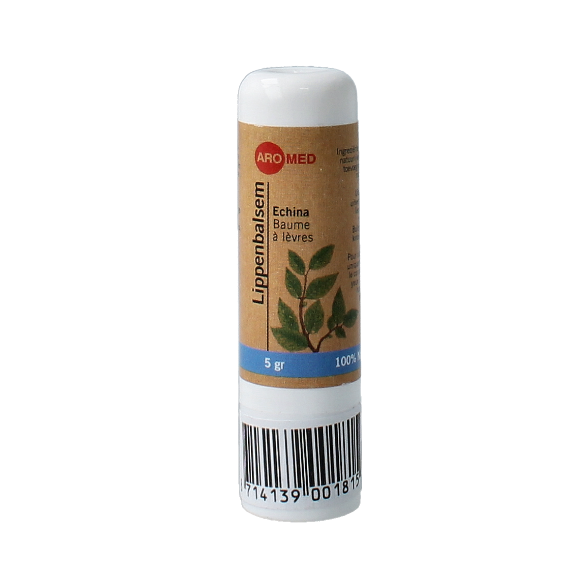 Aromed Echina lippenbalsem in 5g tube, natural lip care product with herbal ingredients, shown in close-up.