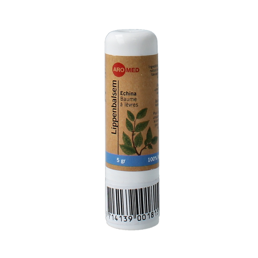 Aromed Echina lippenbalsem in 5g tube, natural lip care product with herbal ingredients, shown in close-up.