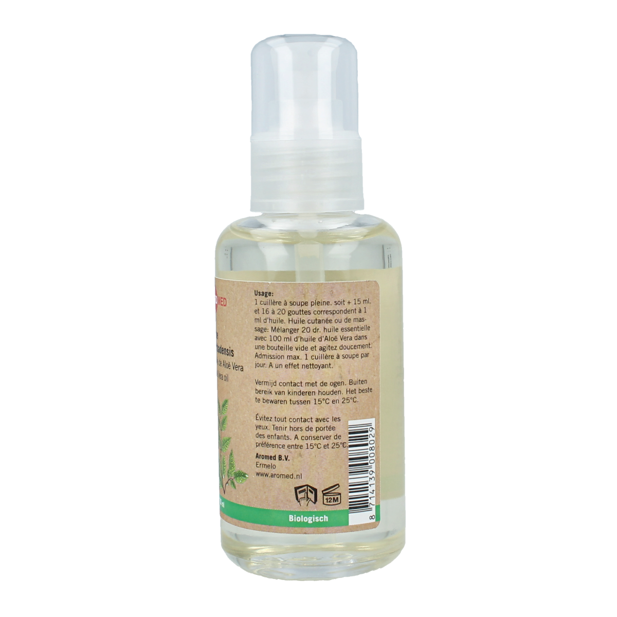 Aromed Aloe Vera olie in a 100ml bottle, natural body care product for soothing and nourishing skin.