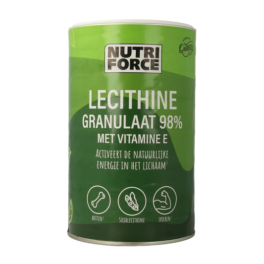 Nutriforce Lecithine granulaat 98% in 400g container, herbal supplement from Nutriforce showcasing the product packaging and granules