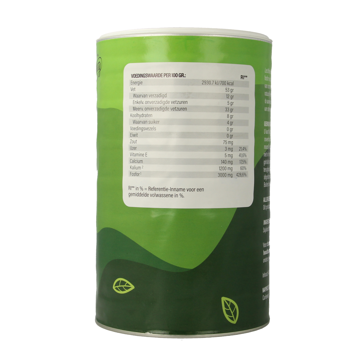 Nutriforce Lecithine granulaat 98% in 400g package, herbal supplement with yellow granulated texture.