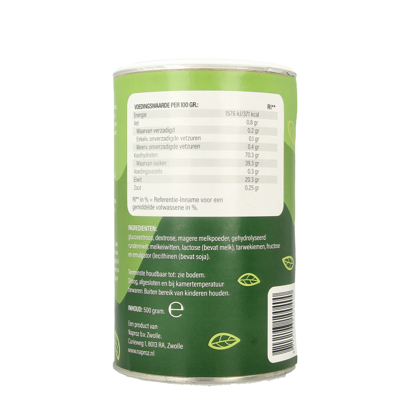 Nutriforce Gewichtstoename Maaltijdvervangers 500g container with label showing product details and branding.