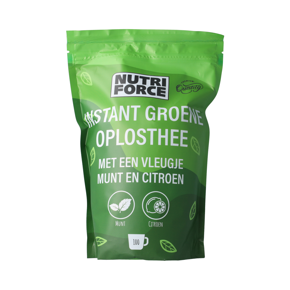 Nutriforce instant groene thee in 500g package, fresh green tea leaves for brewing, natural and aromatic tea from Nutriforce.
