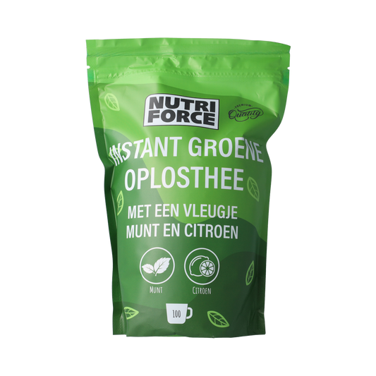 Nutriforce instant groene thee in 500g package, fresh green tea leaves for brewing, natural and aromatic tea from Nutriforce.