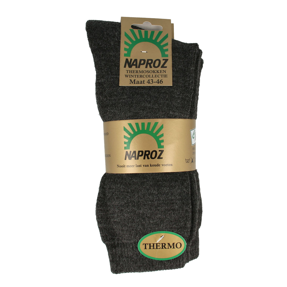 Gray Naproz thermo socks for men, size 43-46, pair of three, warm and comfortable for cold weather.