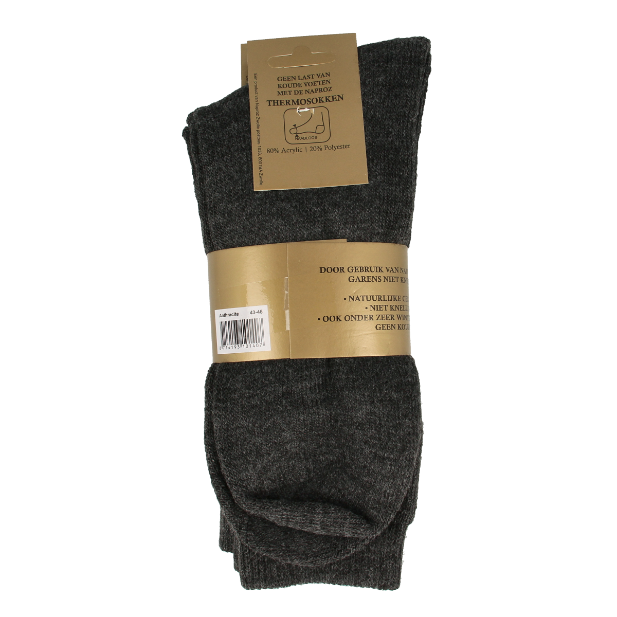 Gray Naproz thermal socks for men, size 43-46, set of three, designed for warmth and comfort.
