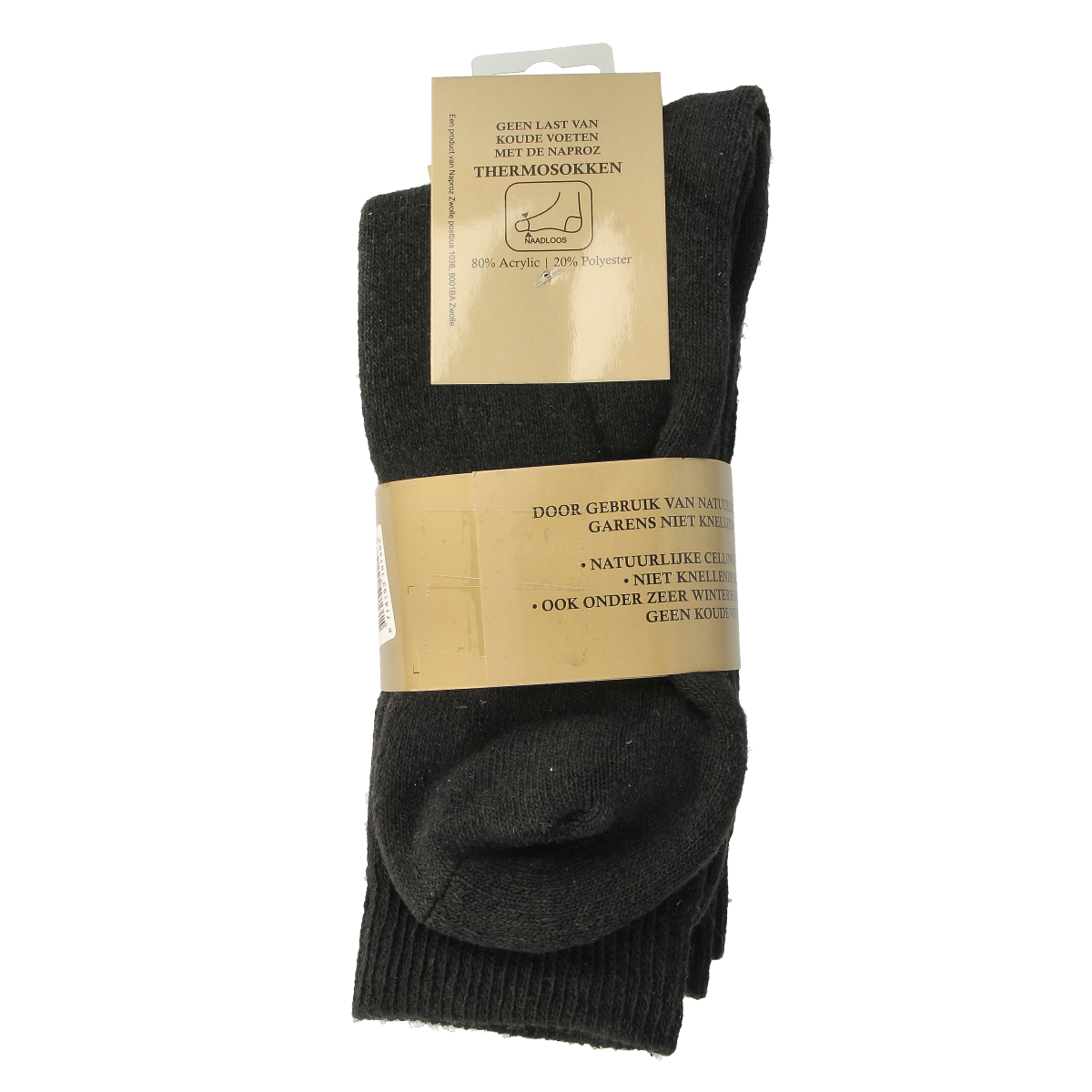 Naproz thermo sokken in zwart, maat 43-46, shown in a pair of three, designed for warmth and comfort.
